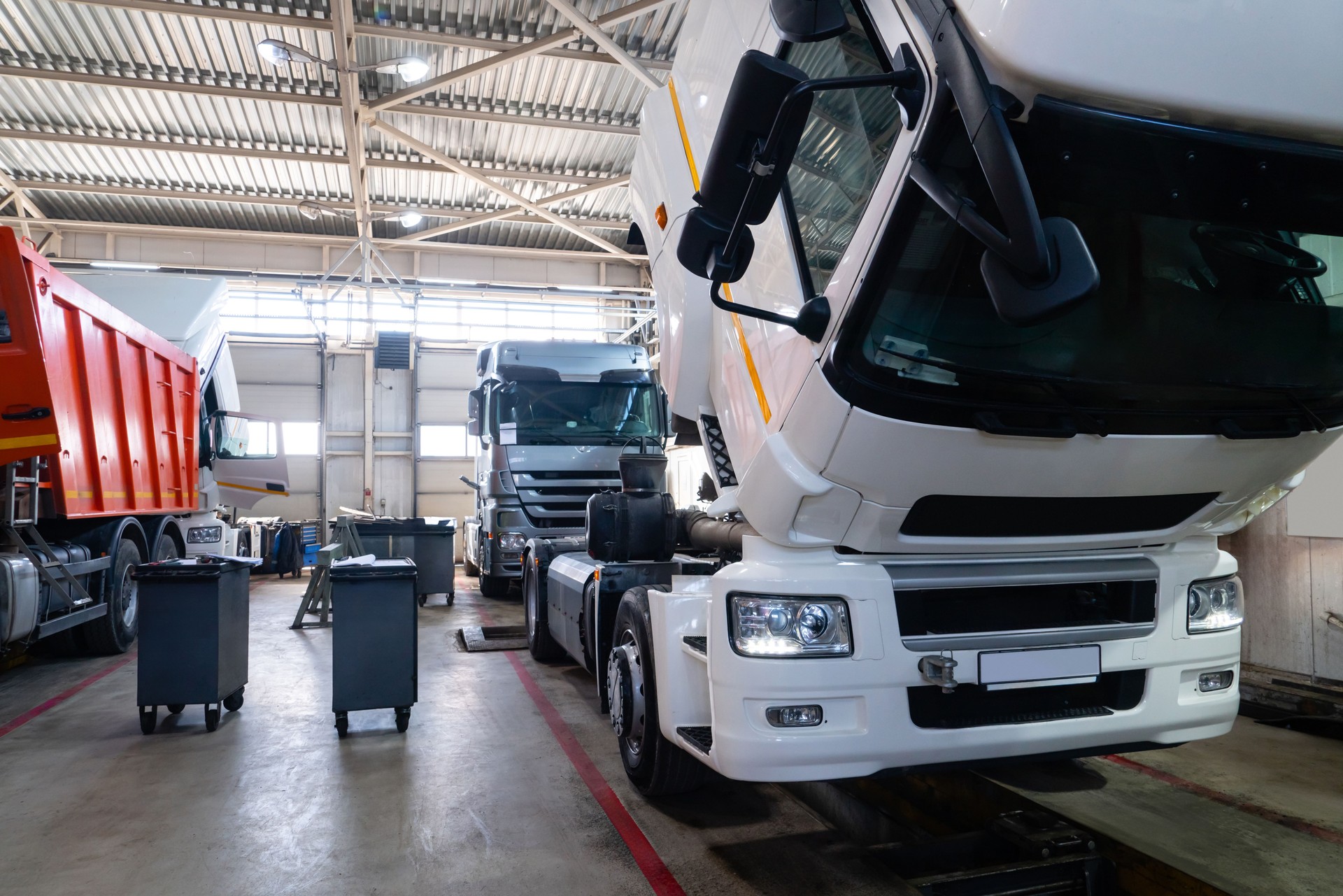 Truck repair service indoors. Maintenance workshop